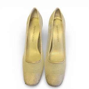Apostrophe Champagne Gold Rhinestone Pumps | Glitter Block Heel | Size 8.5M